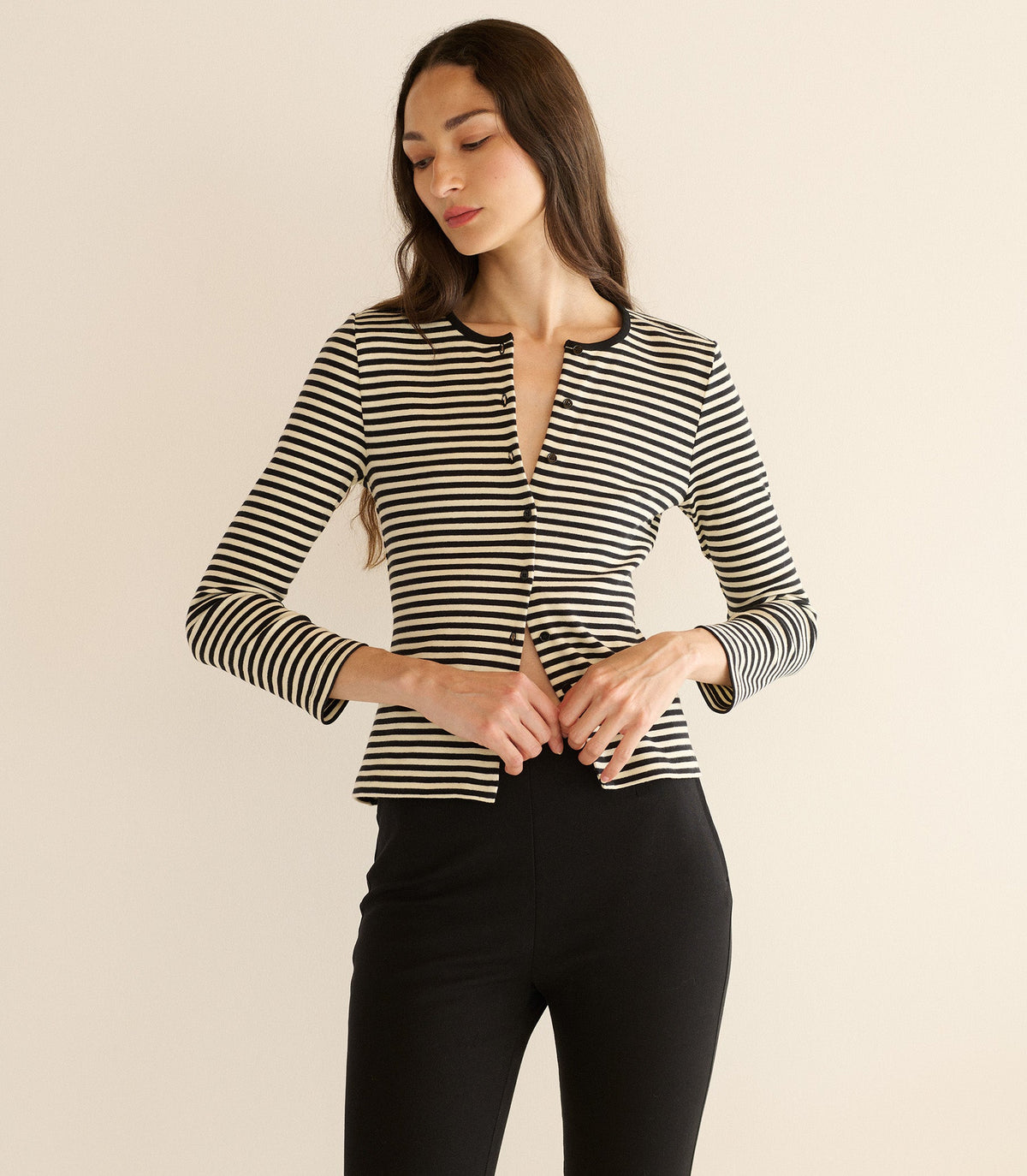 AMELIE TEE -- BLACK NANTUCKET STRIPE