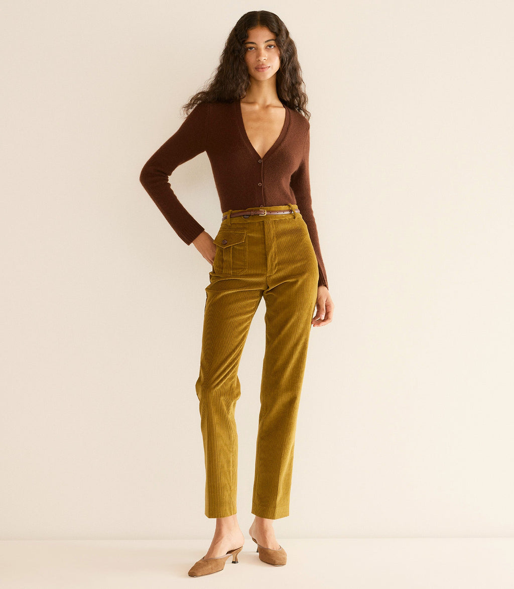 CAMERON CASHMERE CARDIGAN -- DARK UMBER