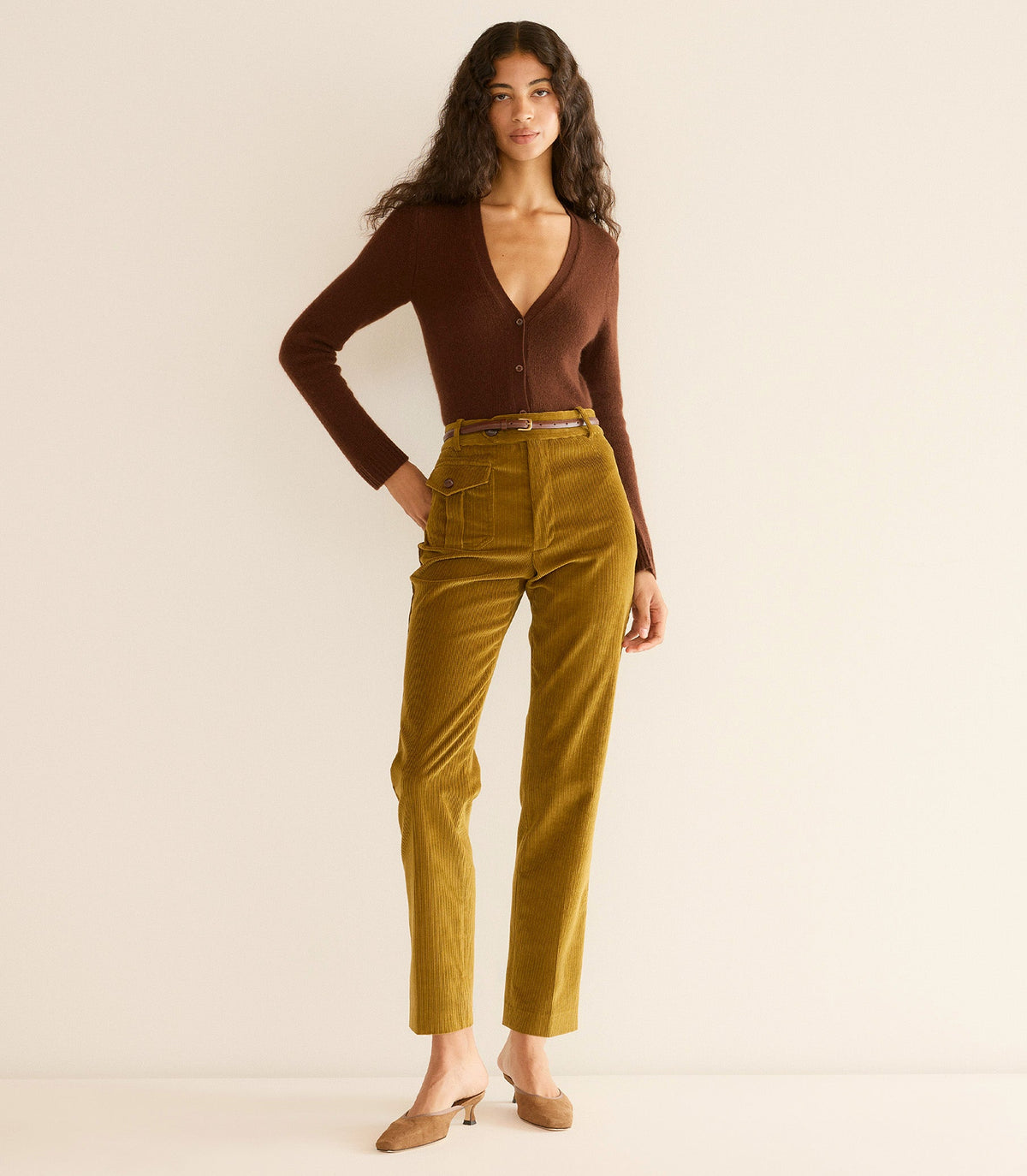 CAMERON CASHMERE CARDIGAN -- DARK UMBER