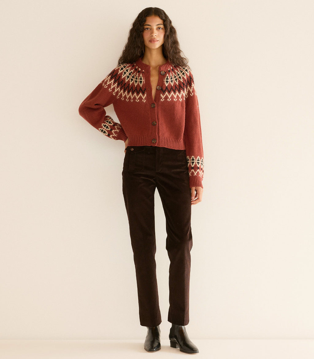 CLARKE CARDIGAN -- BURGUNDY OLYMPIA FAIR ISLE