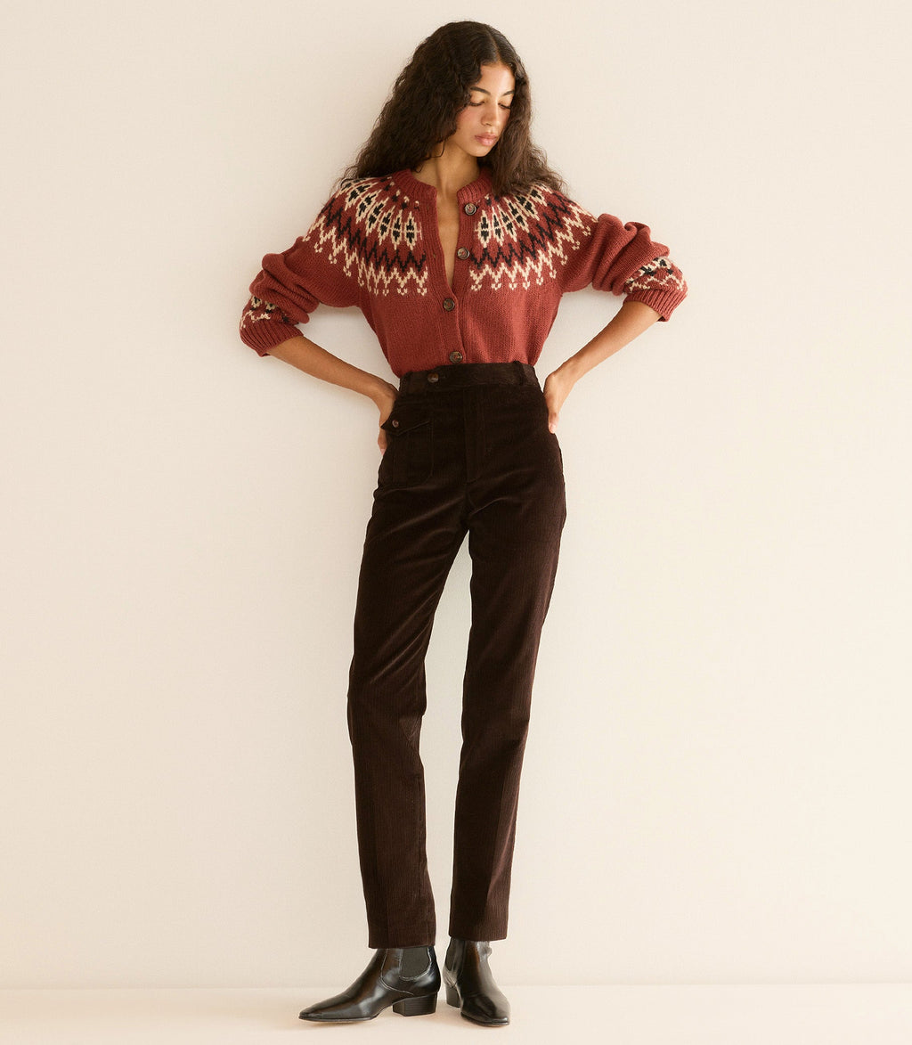 CLARKE CARDIGAN -- BURGUNDY OLYMPIA FAIR ISLE