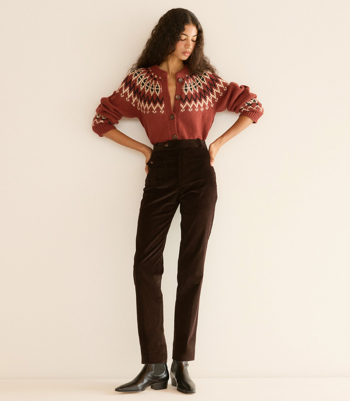 CLARKE CARDIGAN -- BURGUNDY OLYMPIA FAIR ISLE