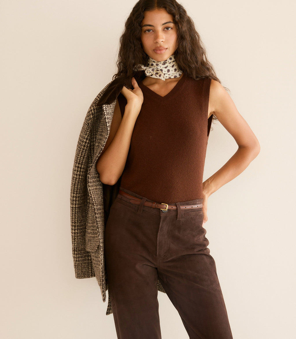 DAMIA CASHMERE VEST -- DARK UMBER