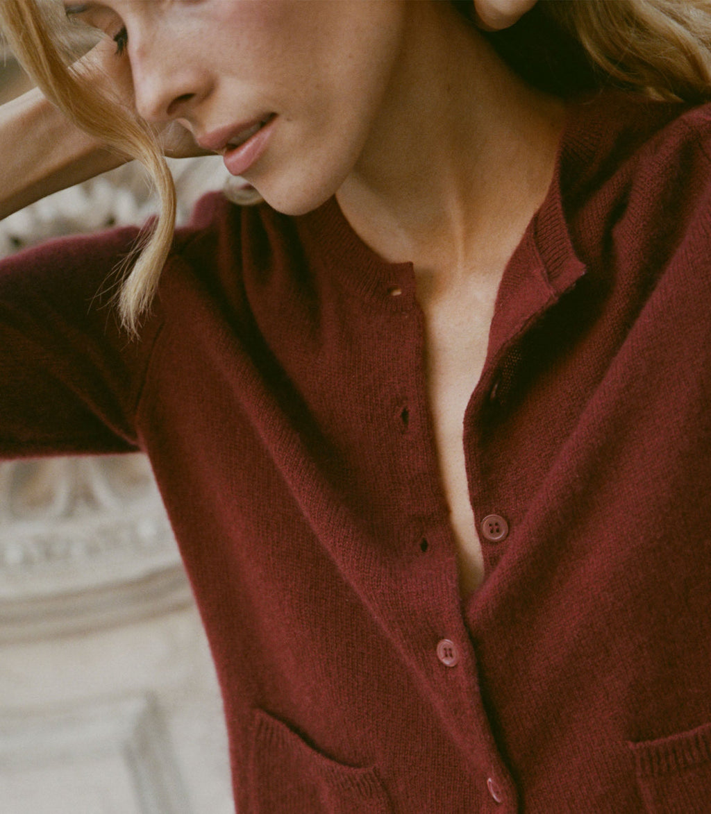 FREYA CASHMERE CARDIGAN -- MALBEC
