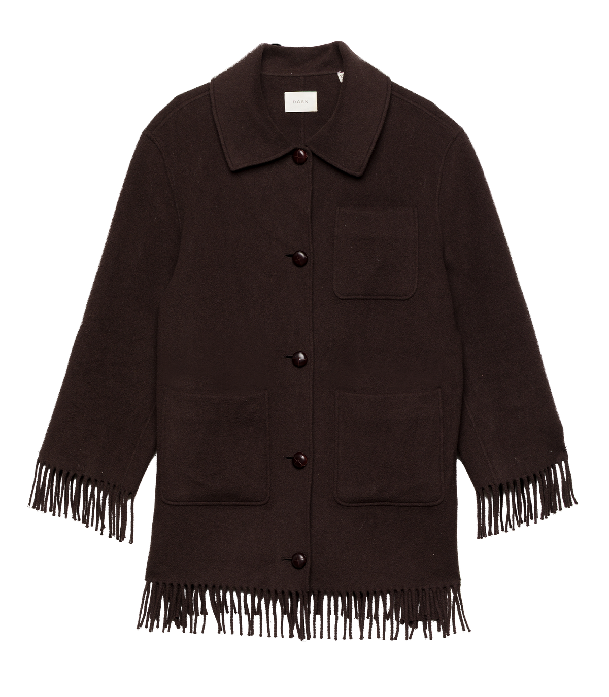 GERMAIN FRINGE COAT -- BITTER CHOCOLATE