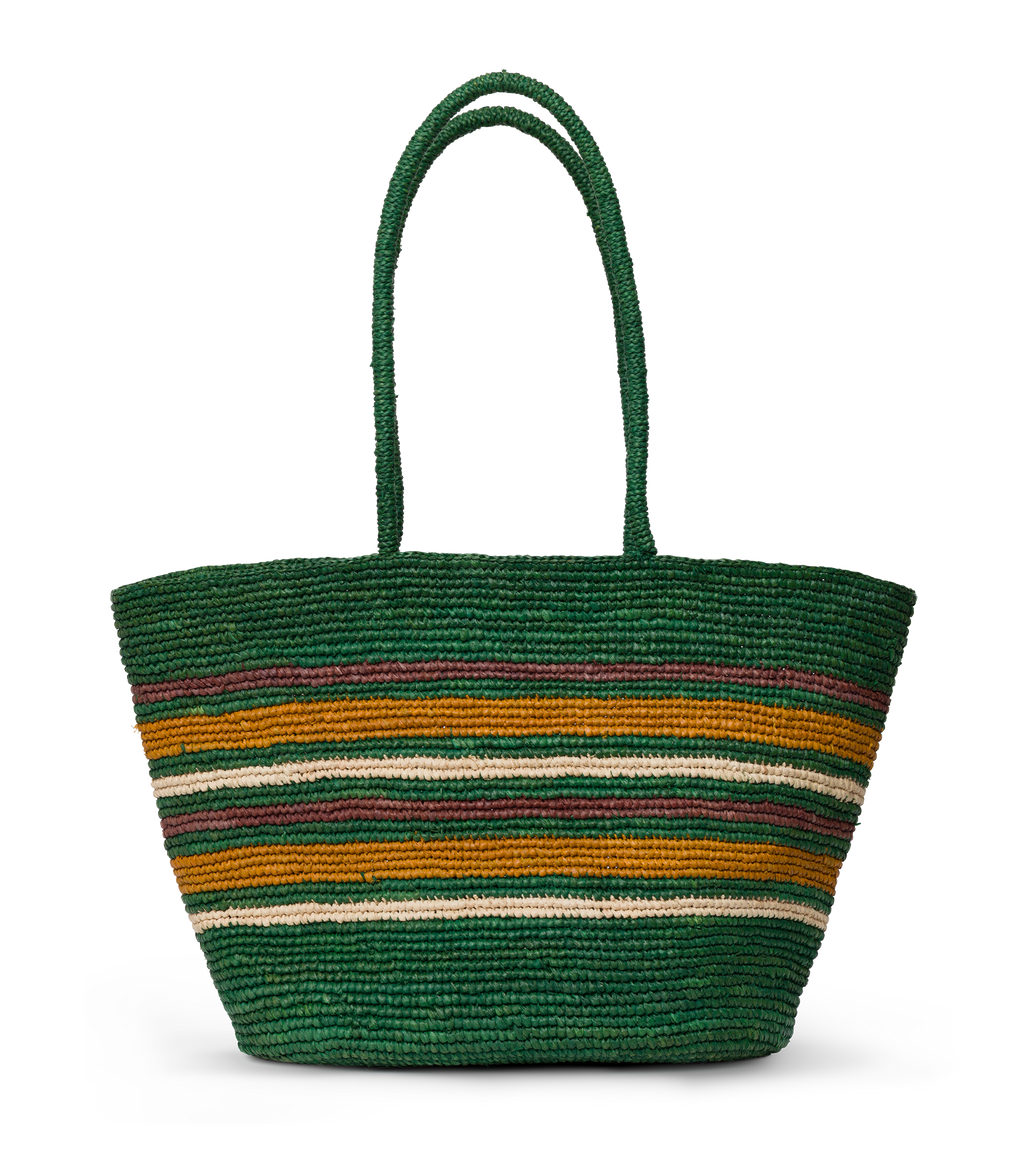 HARBOUR TOTE -- GREEN STRIPED RAFFIA