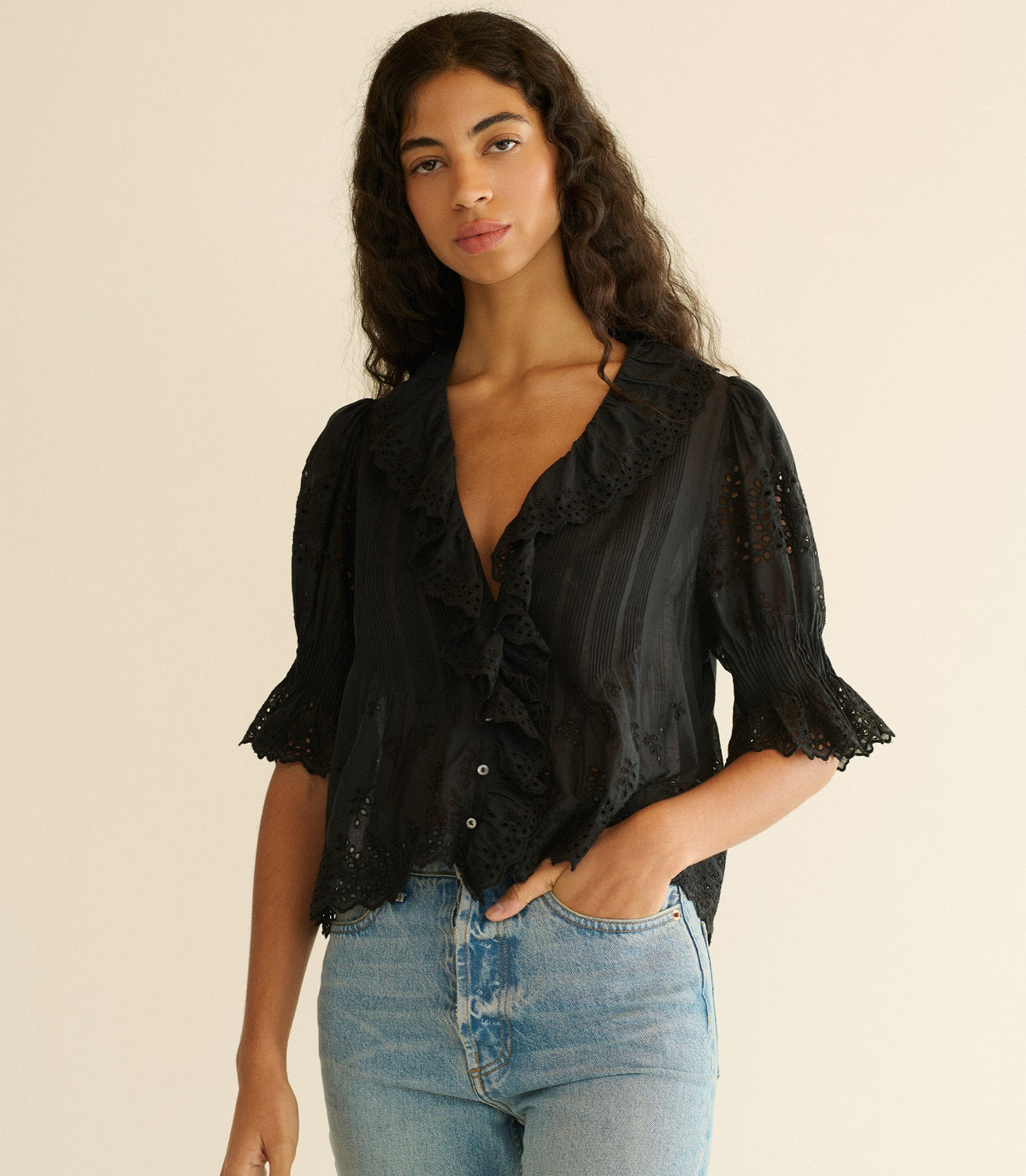 HENRI TOP -- BLACK EYELET