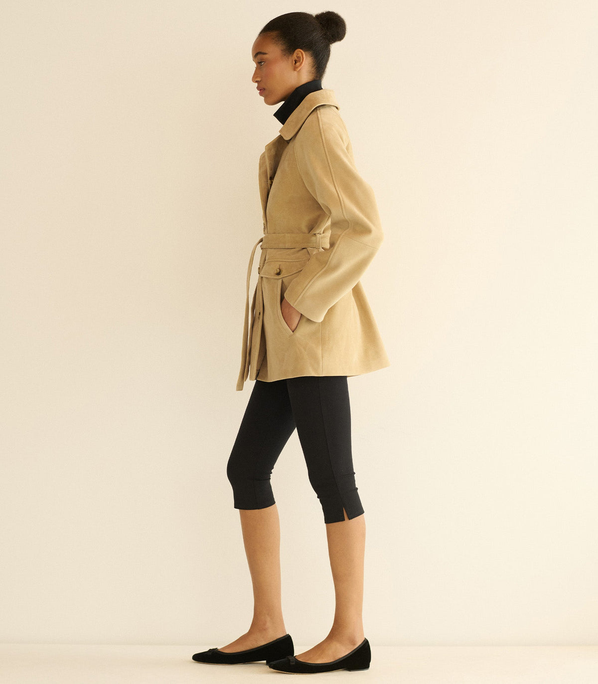 HUTTON SUEDE TRENCH -- BLONDE