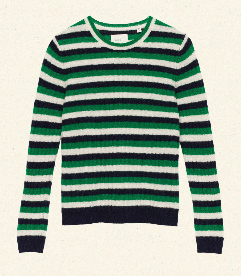 HYERES CASHMERE SWEATER -- VERT CARRINGTON STRIPE