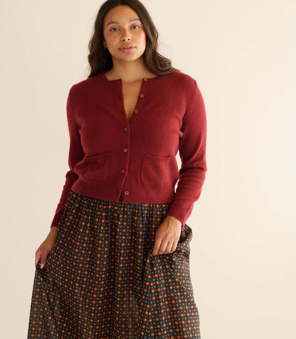 FREYA CASHMERE CARDIGAN -- MALBEC