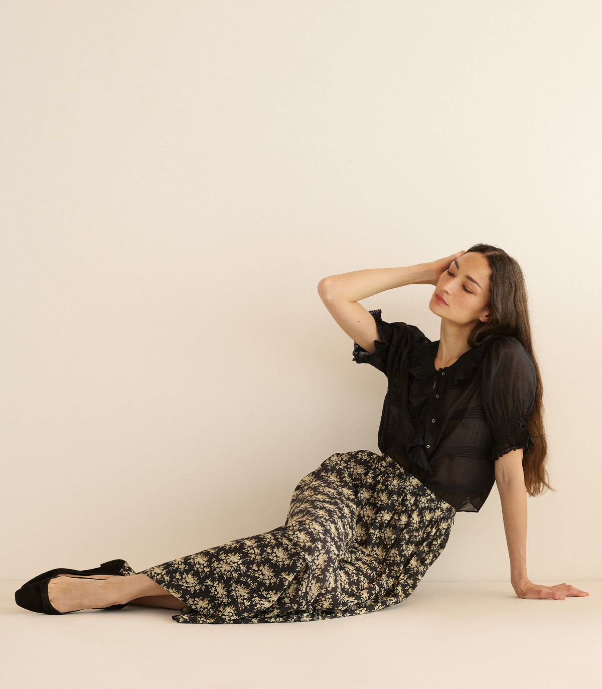 MARCIE SKIRT -- NOIR ROSIER FLORAL