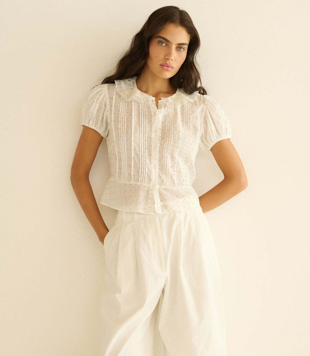 OLETA TOP -- SALT FLOCK DOT