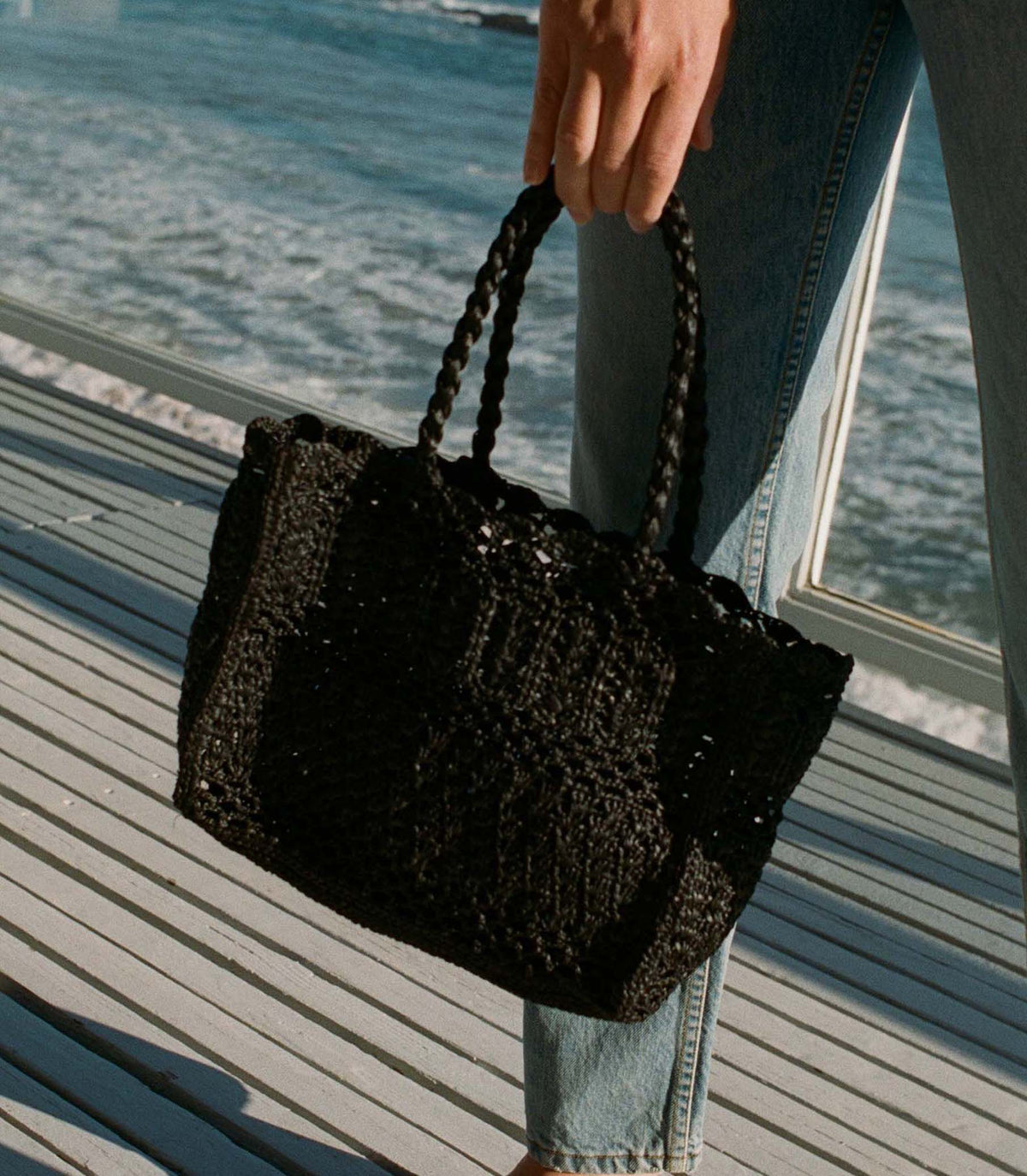 ORLA BAG -- BLACK RAFFIA