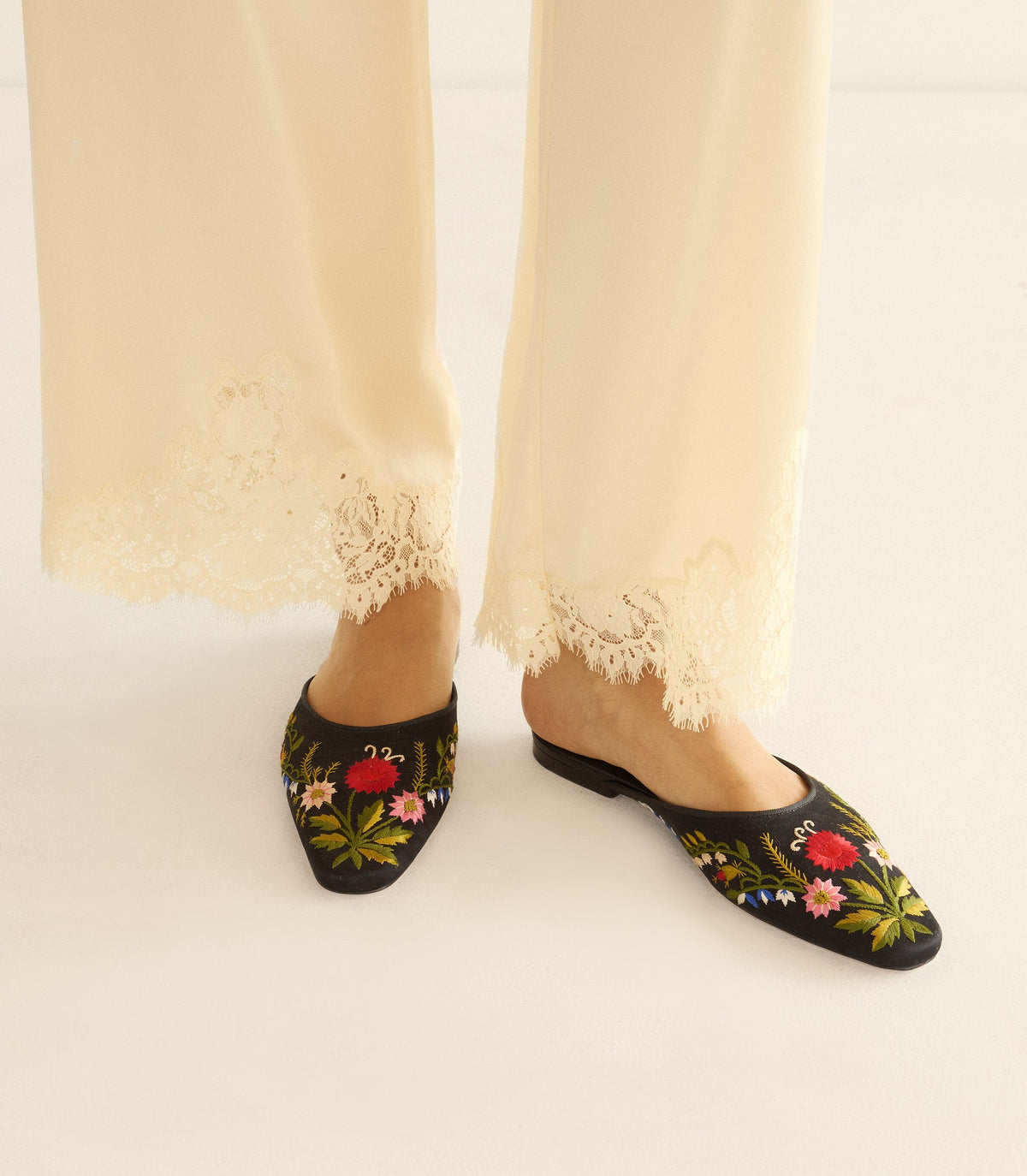 WREN MULE -- EMBROIDERED BLACK SATIN