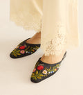 WREN MULE -- EMBROIDERED BLACK SATIN