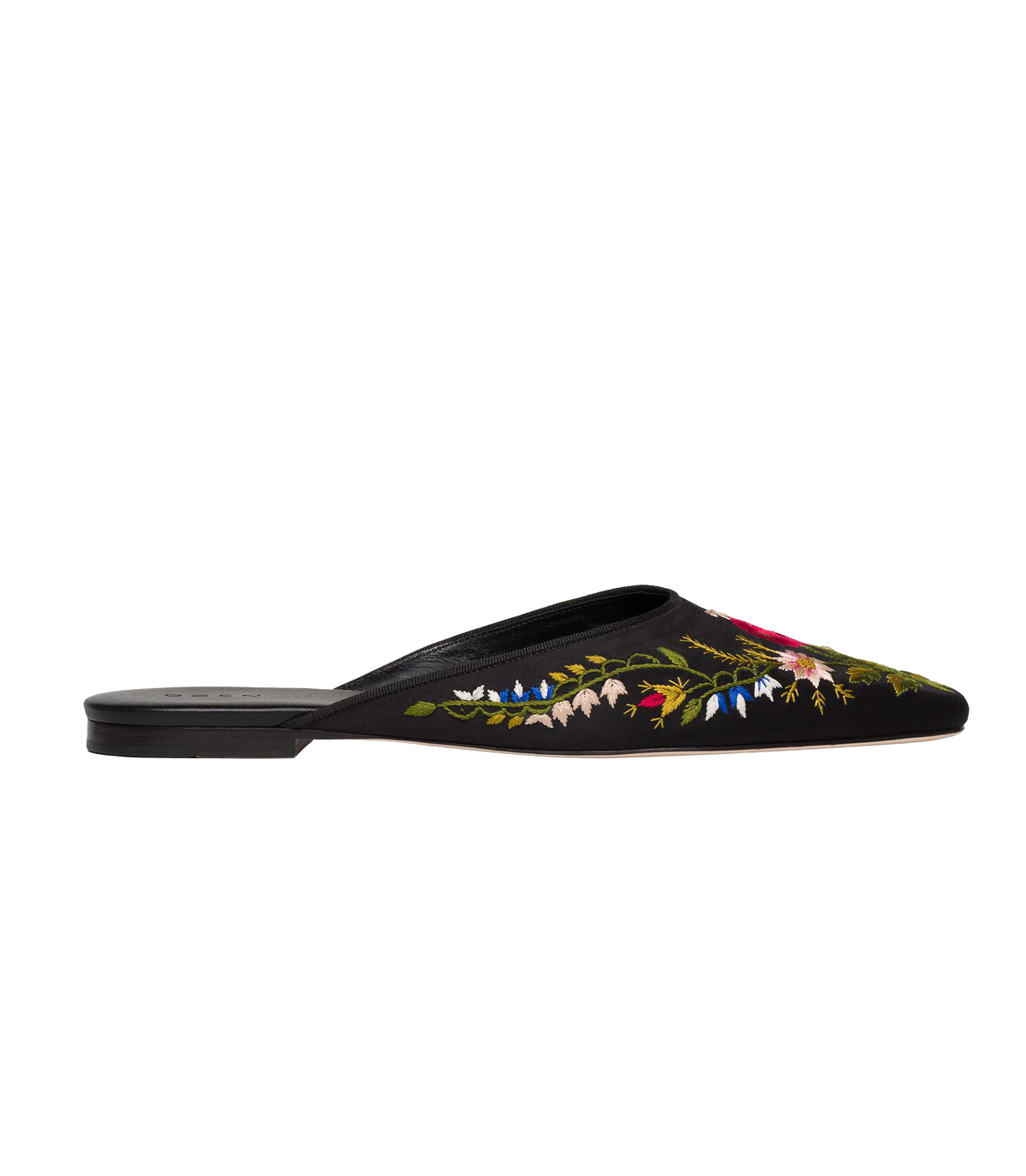 WREN MULE -- EMBROIDERED BLACK SATIN
